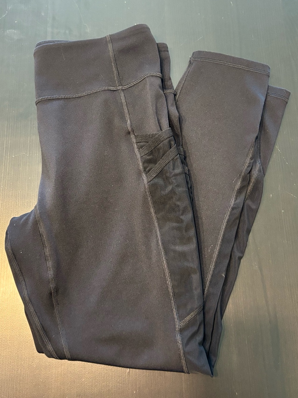 Fabletics Trinity Motion365 Mid Rise 7/8 Black Leggings Mesh Pockets Size M